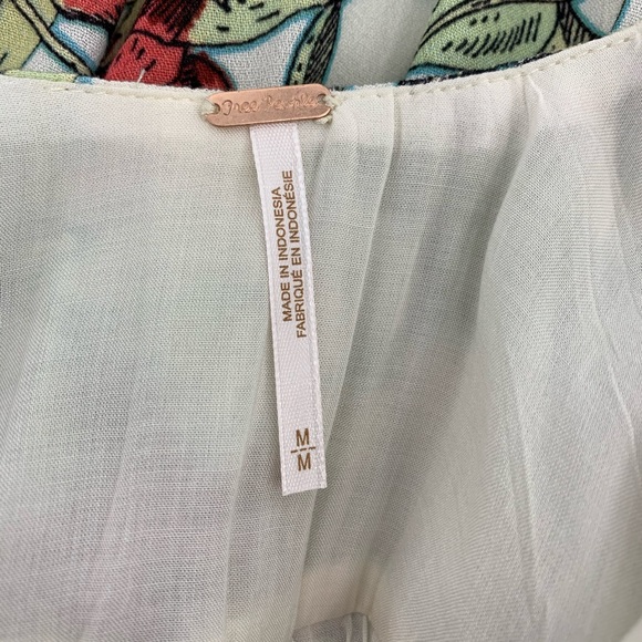 Free People Neutral Dear You Mini Dress M Floral Ruffle Strap Open Back Boho - Picture 5 of 6